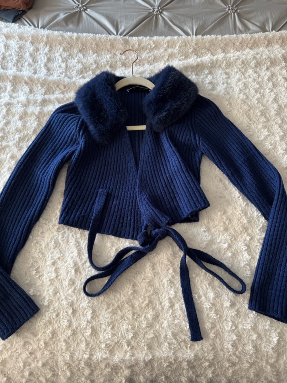 Zara Navy Blue Fuzzy Knit Sweater